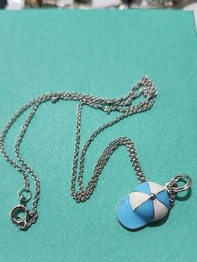 Sunstone Imports Sterling Silver Baseball Cap Hat Pendant Necklace 18" Chain